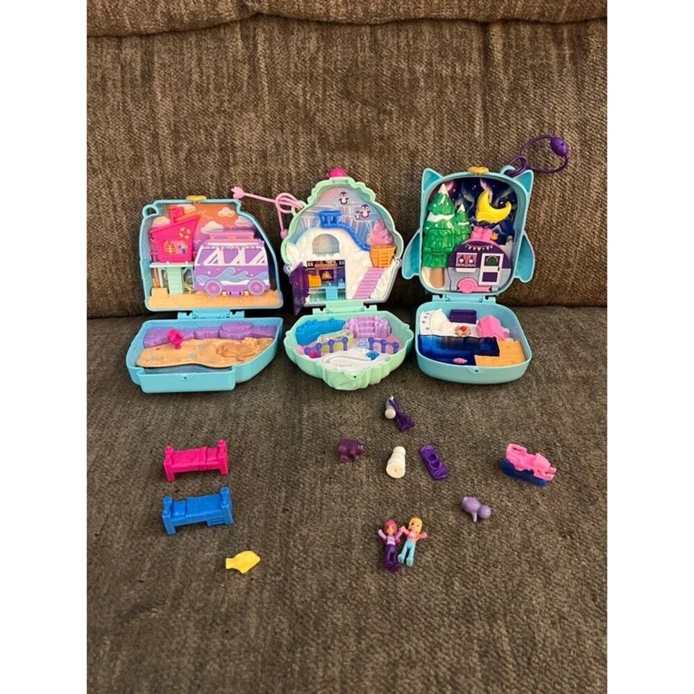 Polly Pocket Snow Sweet Penguin Owl Sleepover & Seaside Puppy Compact Lot